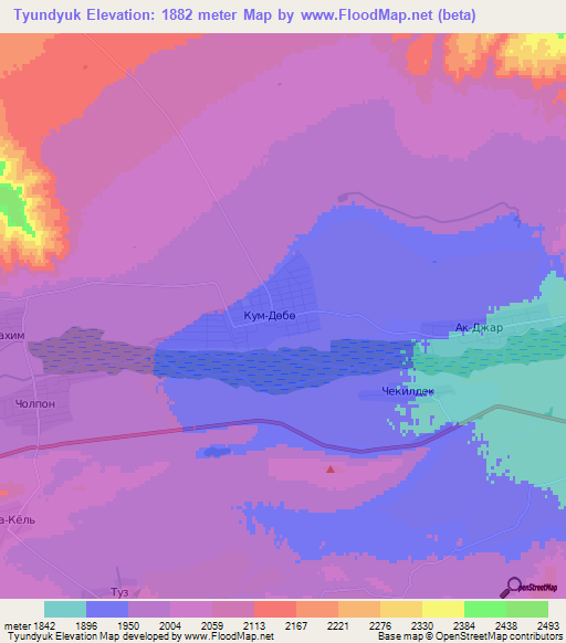 Tyundyuk,Kyrgyzstan Elevation Map