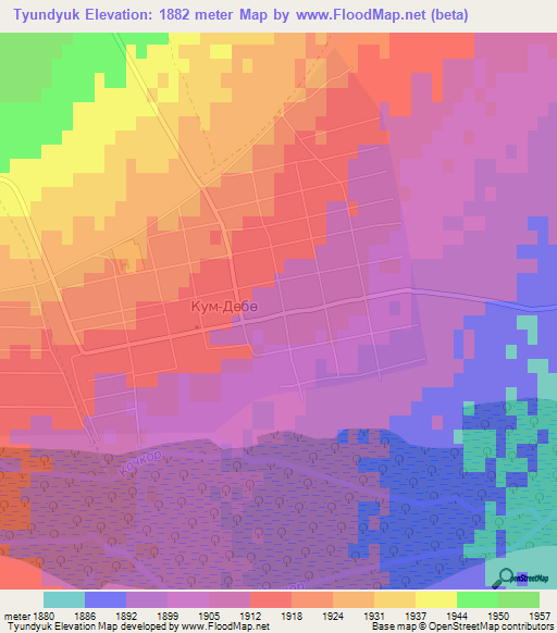 Tyundyuk,Kyrgyzstan Elevation Map