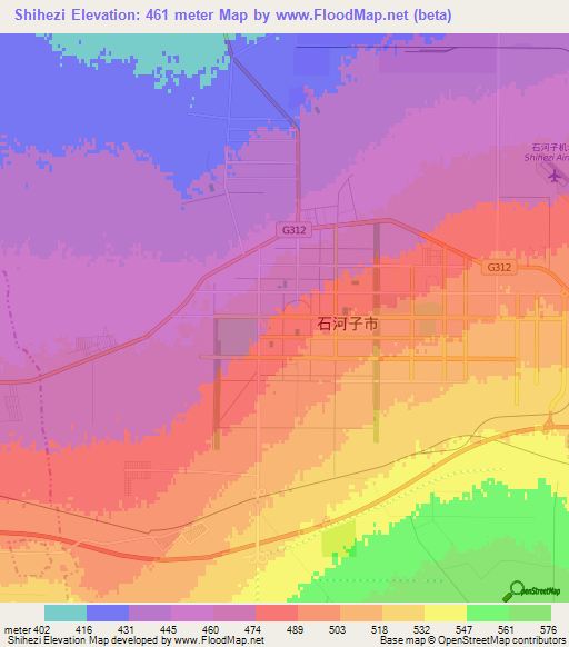 Shihezi,China Elevation Map