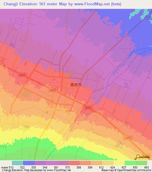 Changji,China Elevation Map