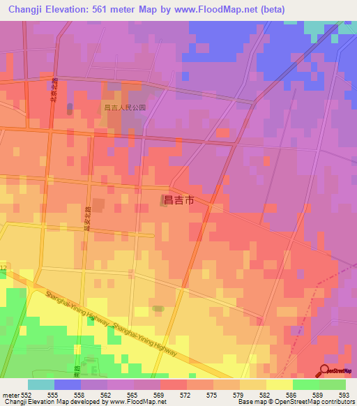 Changji,China Elevation Map