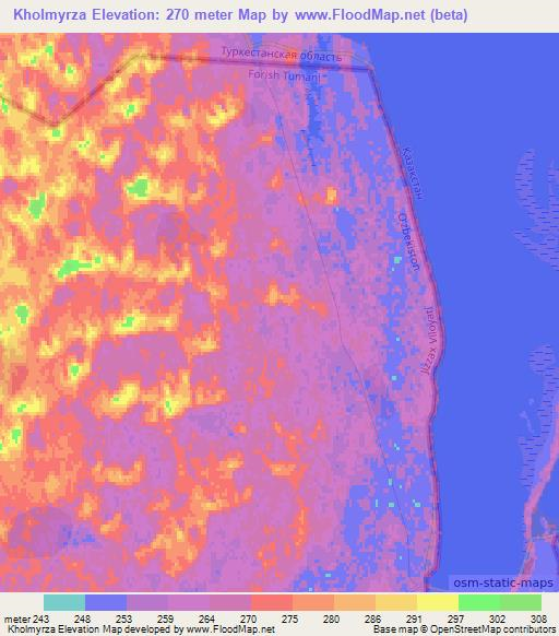 Kholmyrza,Uzbekistan Elevation Map