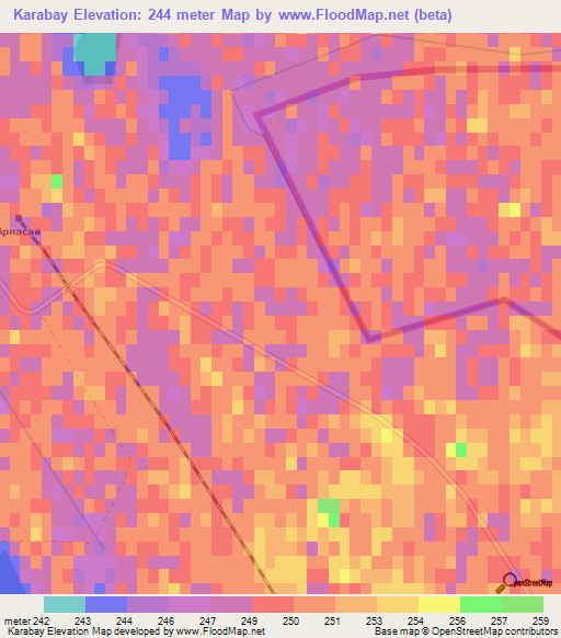 Karabay,Uzbekistan Elevation Map