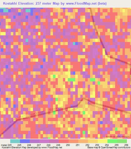 Kostakhi,Uzbekistan Elevation Map