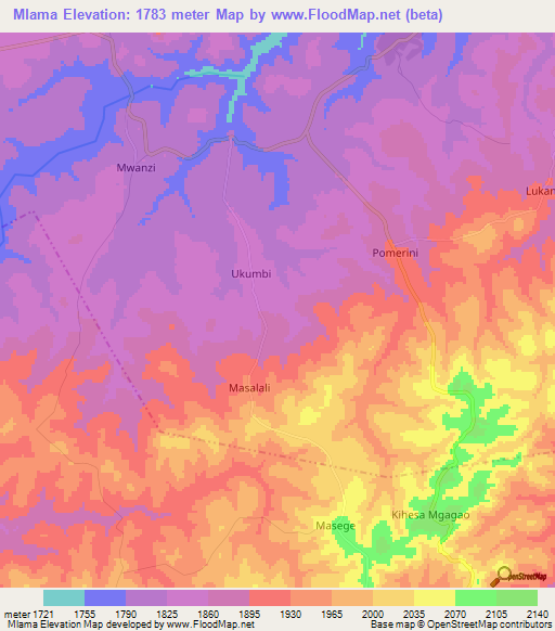 Mlama,Tanzania Elevation Map