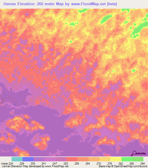 Usman,Uzbekistan Elevation Map