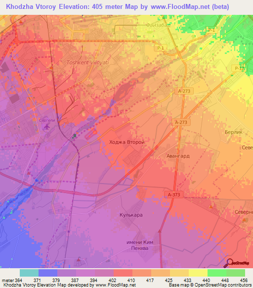 Khodzha Vtoroy,Uzbekistan Elevation Map