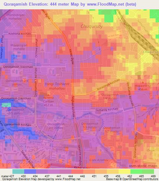 Qoraqamish,Uzbekistan Elevation Map