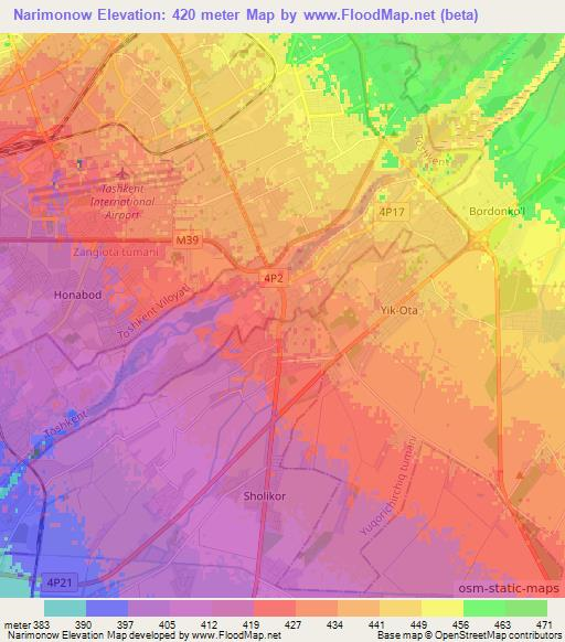 Narimonow,Uzbekistan Elevation Map