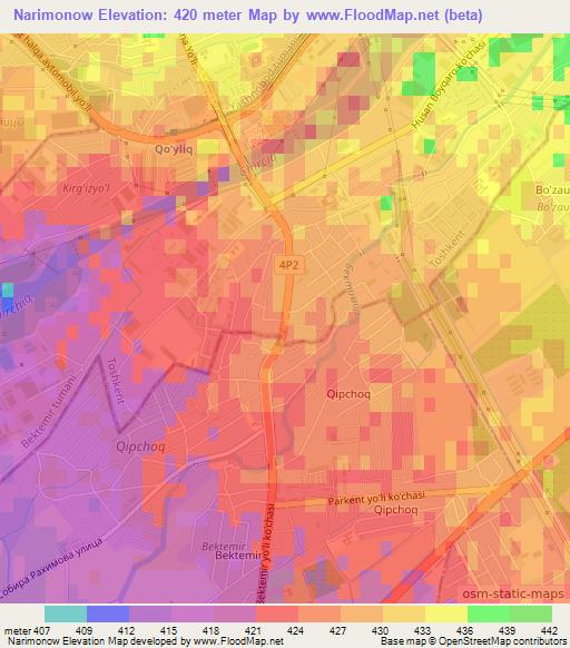 Narimonow,Uzbekistan Elevation Map