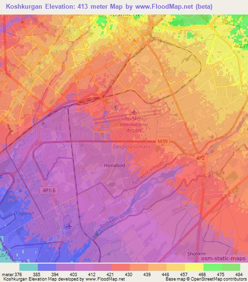 Koshkurgan,Uzbekistan Elevation Map