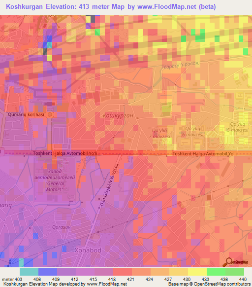 Koshkurgan,Uzbekistan Elevation Map