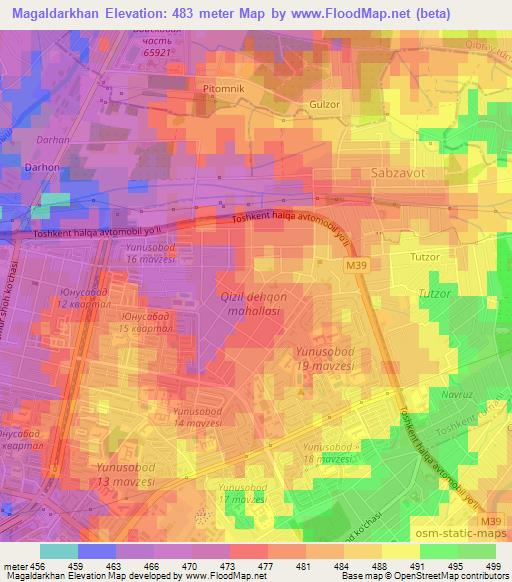 Magaldarkhan,Uzbekistan Elevation Map