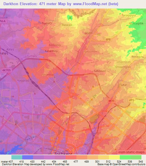 Darkhon,Uzbekistan Elevation Map