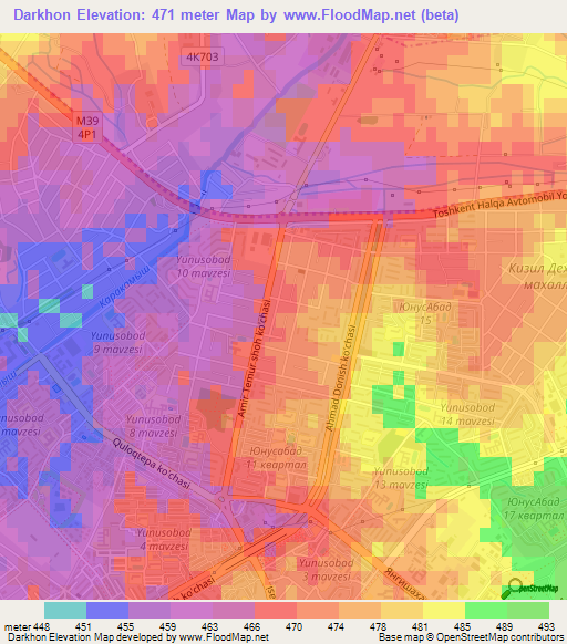 Darkhon,Uzbekistan Elevation Map