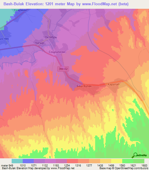 Bash-Bulak,Kyrgyzstan Elevation Map