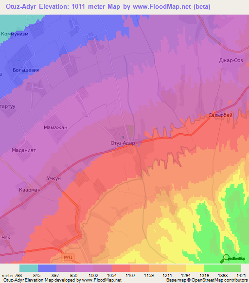 Otuz-Adyr,Kyrgyzstan Elevation Map