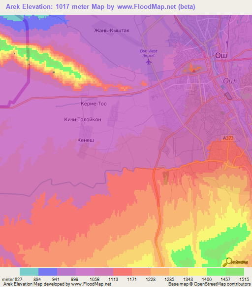 Arek,Kyrgyzstan Elevation Map