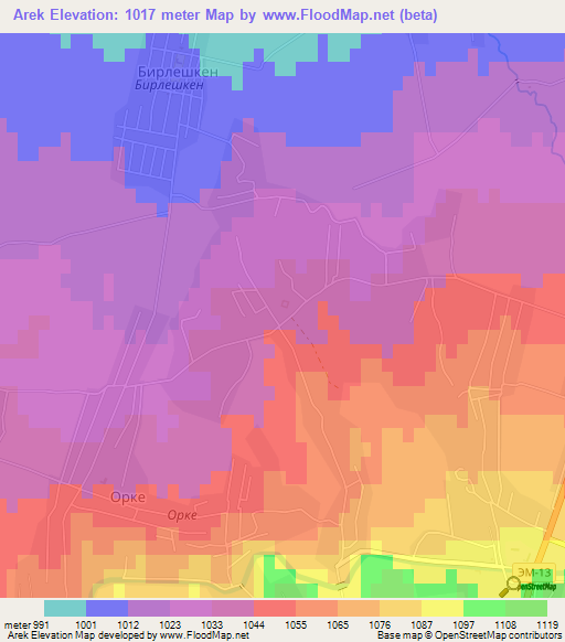 Arek,Kyrgyzstan Elevation Map