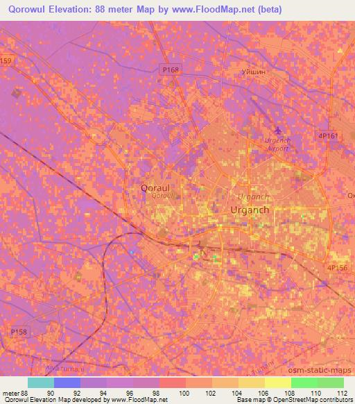 Qorowul,Uzbekistan Elevation Map