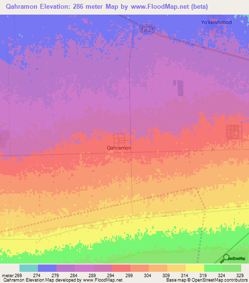 Qahramon,Uzbekistan Elevation Map