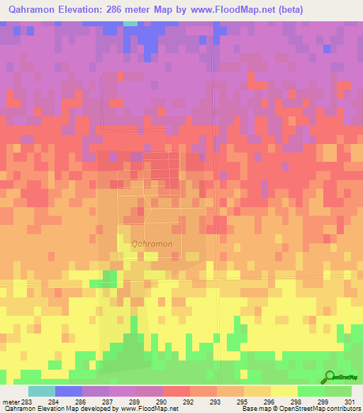 Qahramon,Uzbekistan Elevation Map