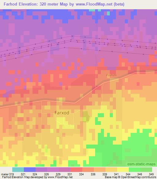 Farhod,Uzbekistan Elevation Map