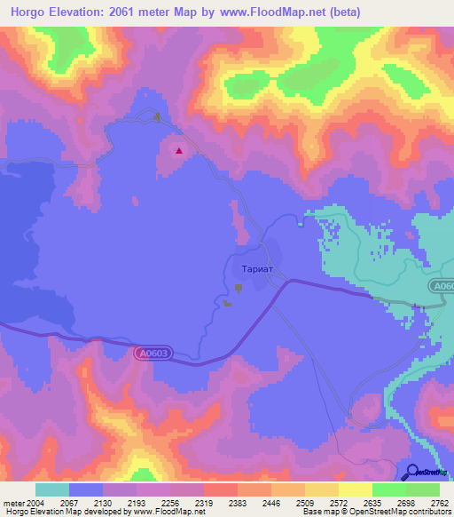 Horgo,Mongolia Elevation Map