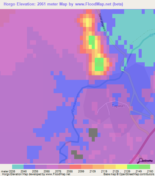 Horgo,Mongolia Elevation Map