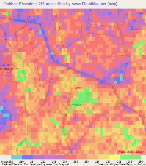 Farkhad,Uzbekistan Elevation Map