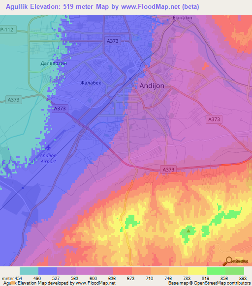 Agullik,Uzbekistan Elevation Map