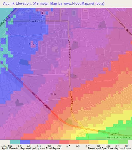 Agullik,Uzbekistan Elevation Map