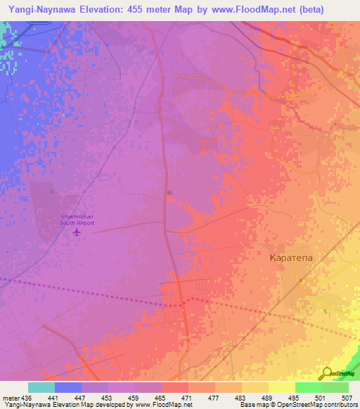 Yangi-Naynawa,Uzbekistan Elevation Map