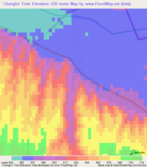 Changhir Tosh,Uzbekistan Elevation Map