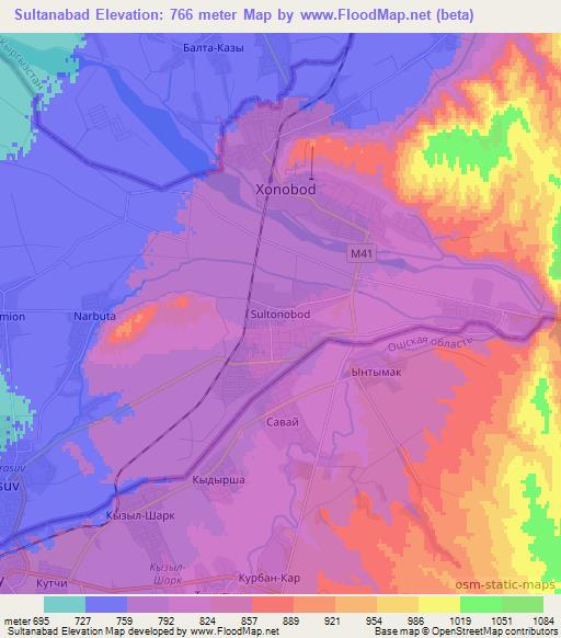 Sultanabad,Uzbekistan Elevation Map