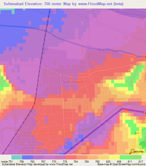 Sultanabad,Uzbekistan Elevation Map