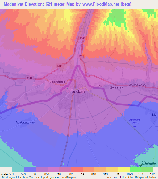 Madaniyat,Uzbekistan Elevation Map