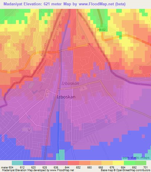 Madaniyat,Uzbekistan Elevation Map