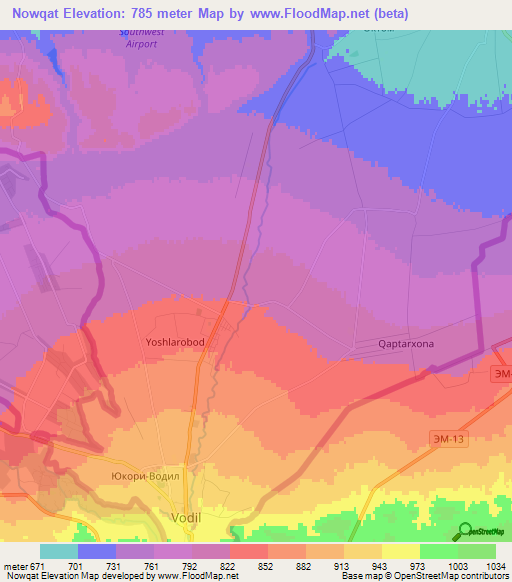 Nowqat,Uzbekistan Elevation Map