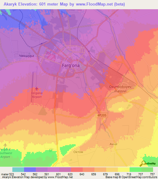 Akaryk,Uzbekistan Elevation Map