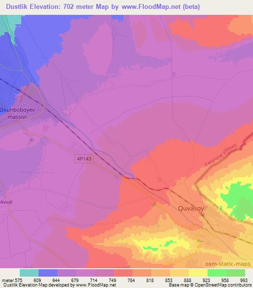 Dustlik,Uzbekistan Elevation Map