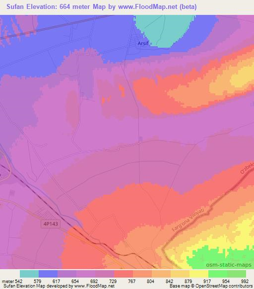 Sufan,Uzbekistan Elevation Map