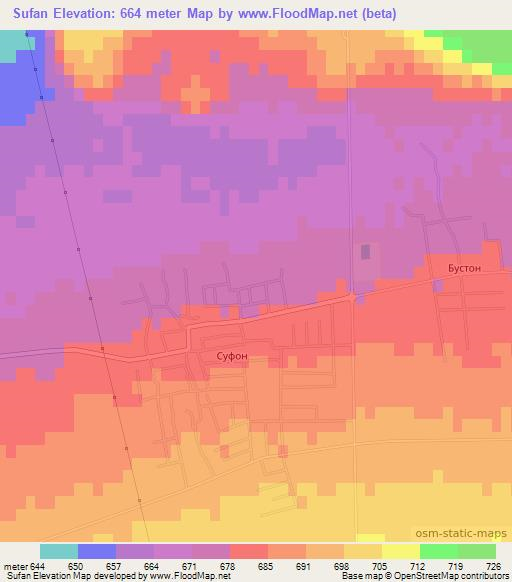 Sufan,Uzbekistan Elevation Map