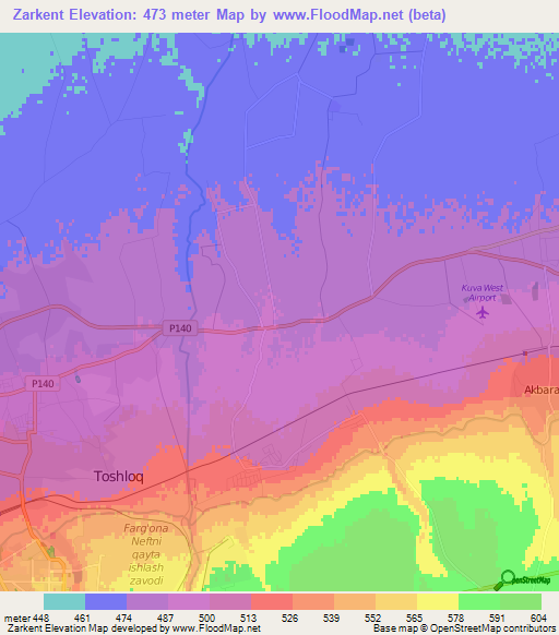 Zarkent,Uzbekistan Elevation Map