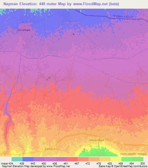 Nayman,Uzbekistan Elevation Map