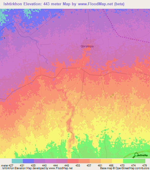 Ishtirkhon,Uzbekistan Elevation Map