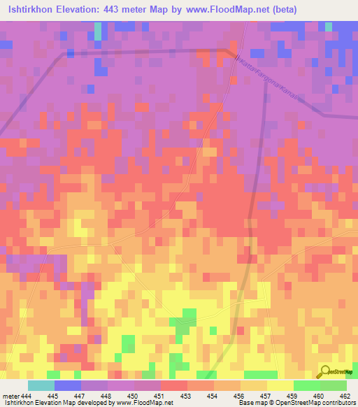 Ishtirkhon,Uzbekistan Elevation Map