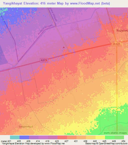 Yangikhayat,Uzbekistan Elevation Map