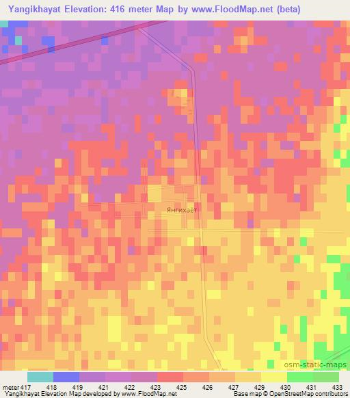 Yangikhayat,Uzbekistan Elevation Map