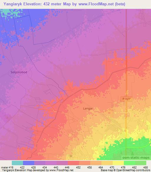 Yangiaryk,Uzbekistan Elevation Map